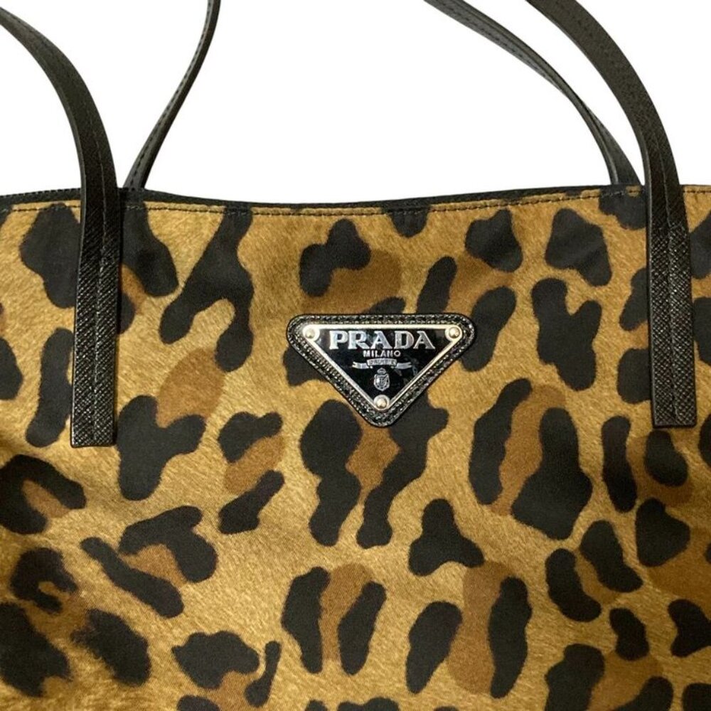 Prada Leopard Pattern Tote Beige Black - image 8